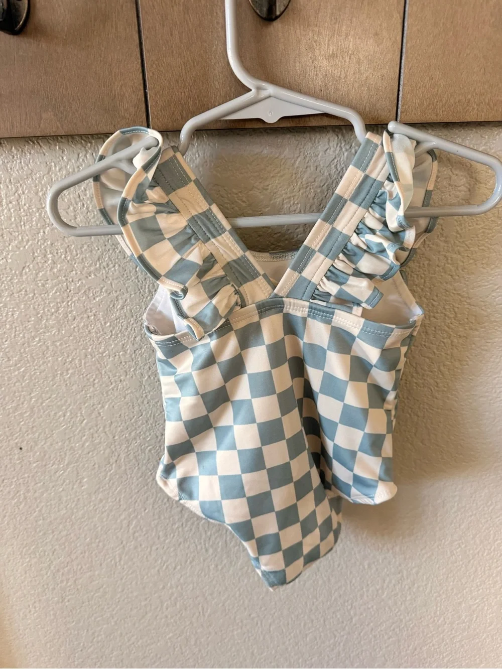Blue & White Checkered Ruffle One-Piece Swimsuit